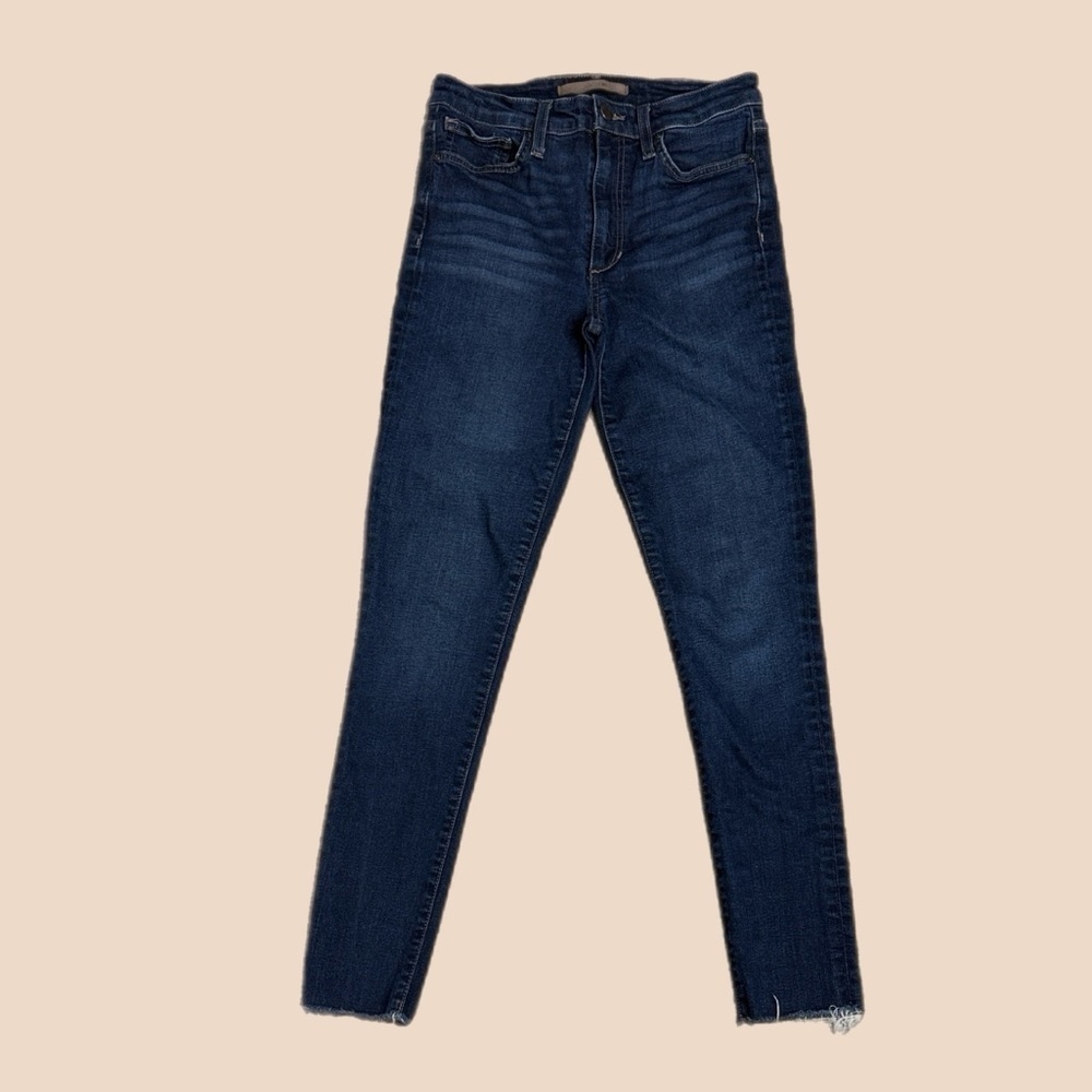 Joe’s Jeans High Rise Skinny Ankle Jeans Raw Hem Dark Blue Sz 26